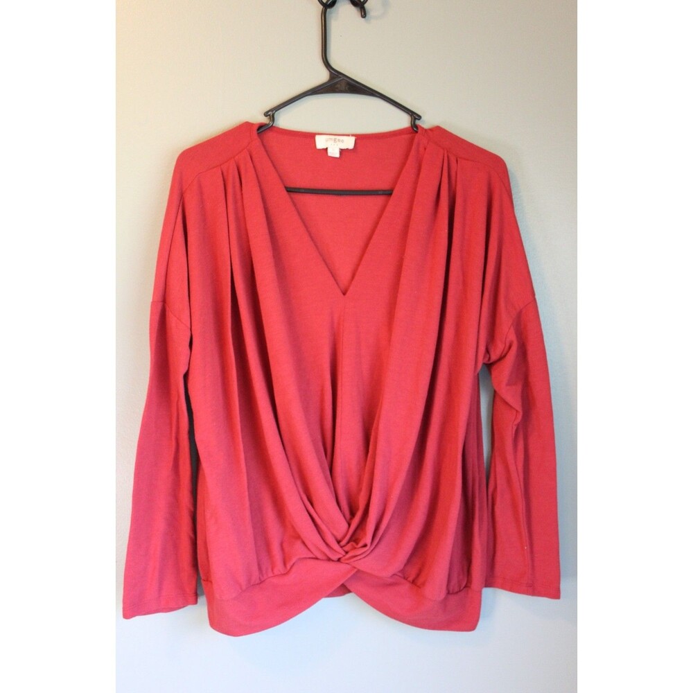 Umgee Red Front Knot Long Sleeve Top Women's Small V-Neck Pullover